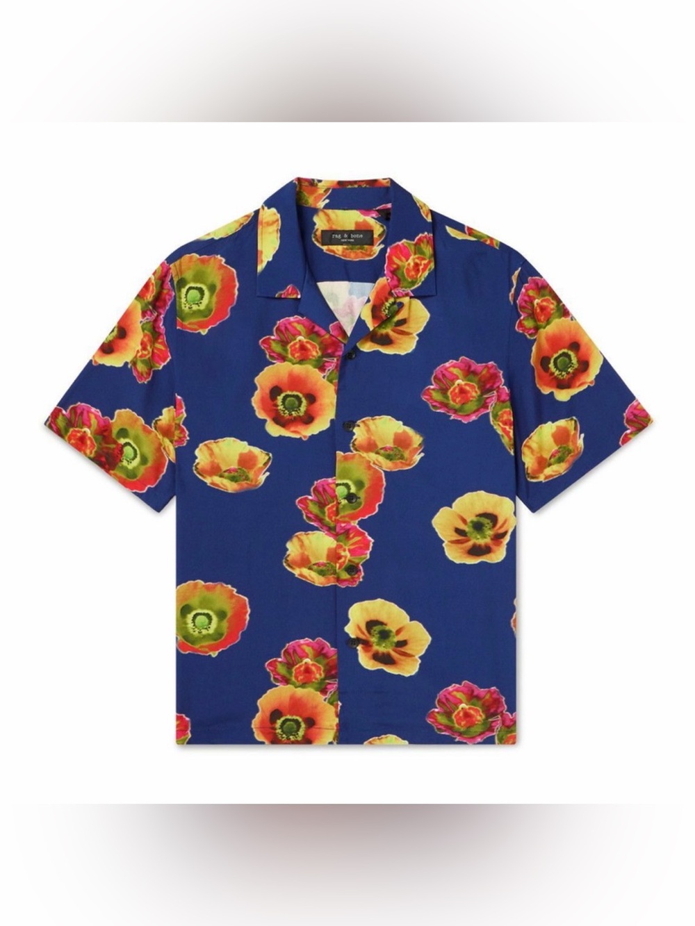 rag & bone Navy Avery Shirt with Floral Print, Size XS